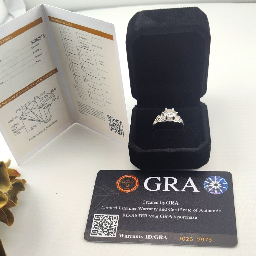 2 CT. Moissanite And Silver Ring With GRA Size 6